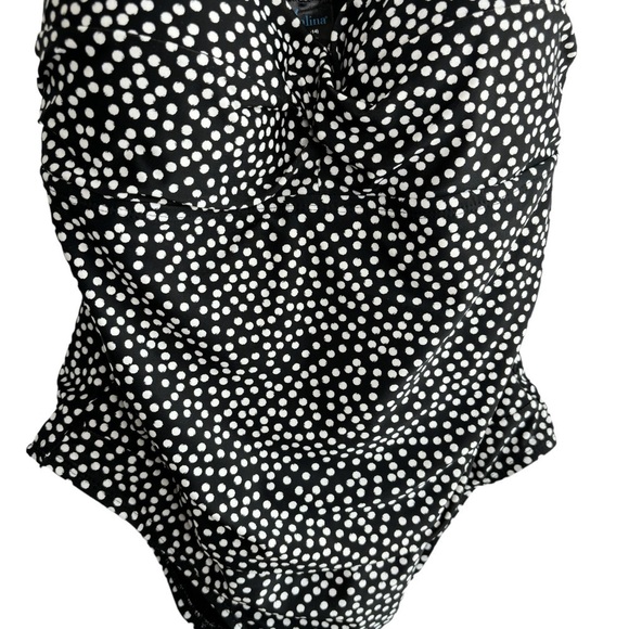 Catalina Black & White Dot Pattern One Piece Swimsuit Size 12 / 14 Built-in Bra - Picture 3 of 10